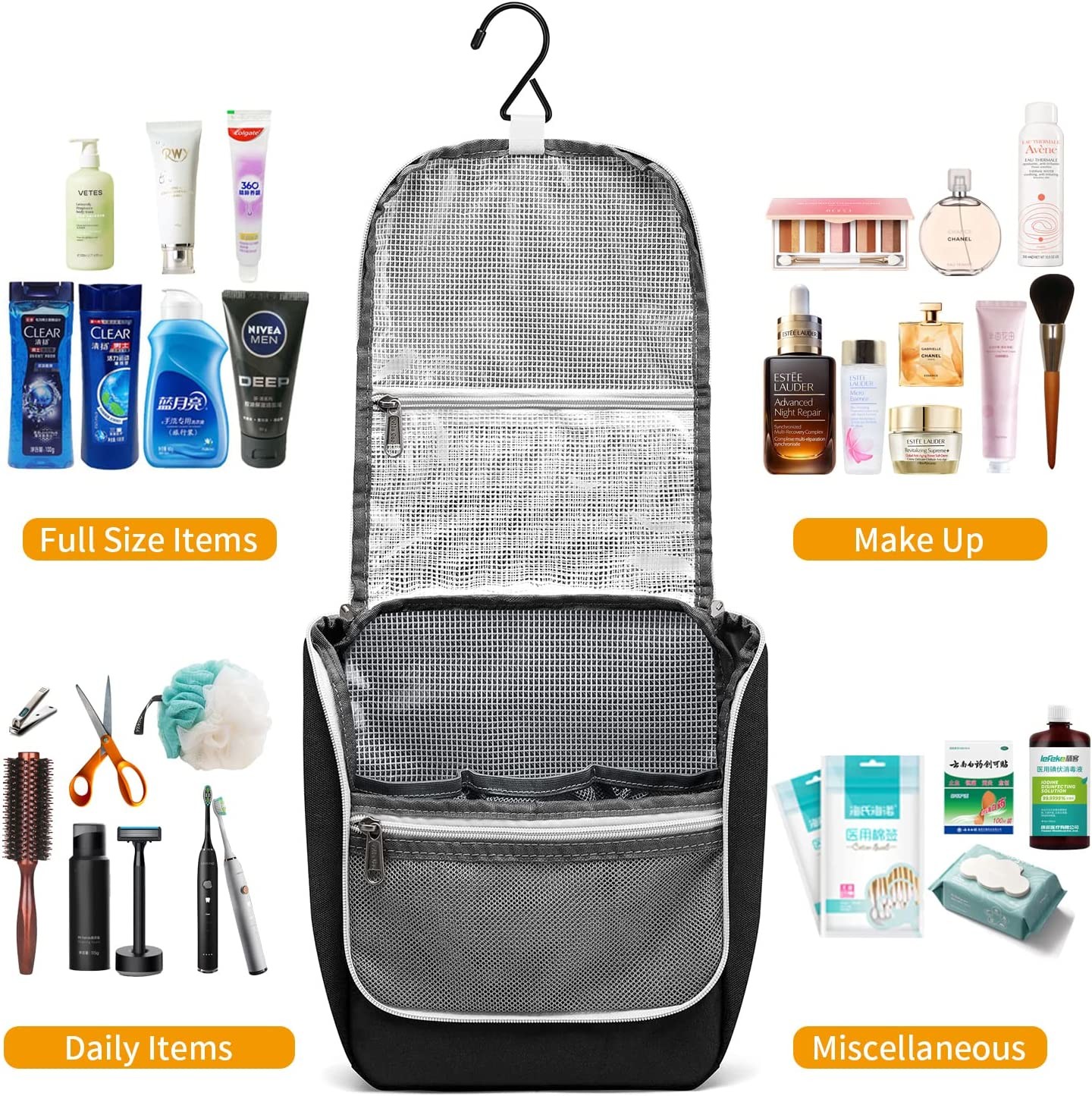 Storage Toiletry Travel Bag Shockproof Protective For Women With Hanging Hook