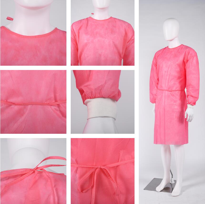 Nonwoven SMS Disposable Isolation Gown Personal Protective Medical SMS Insolation Gown Disposable with elastic and knitted cuffs