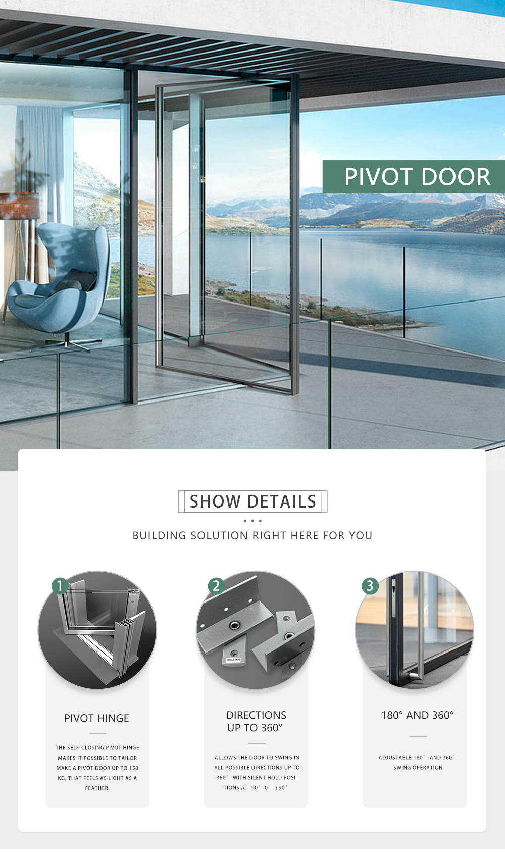Waterproof Exterior Aluminum Glass Doors Sound insulation 2.0mm Frameless Aluminium Doors