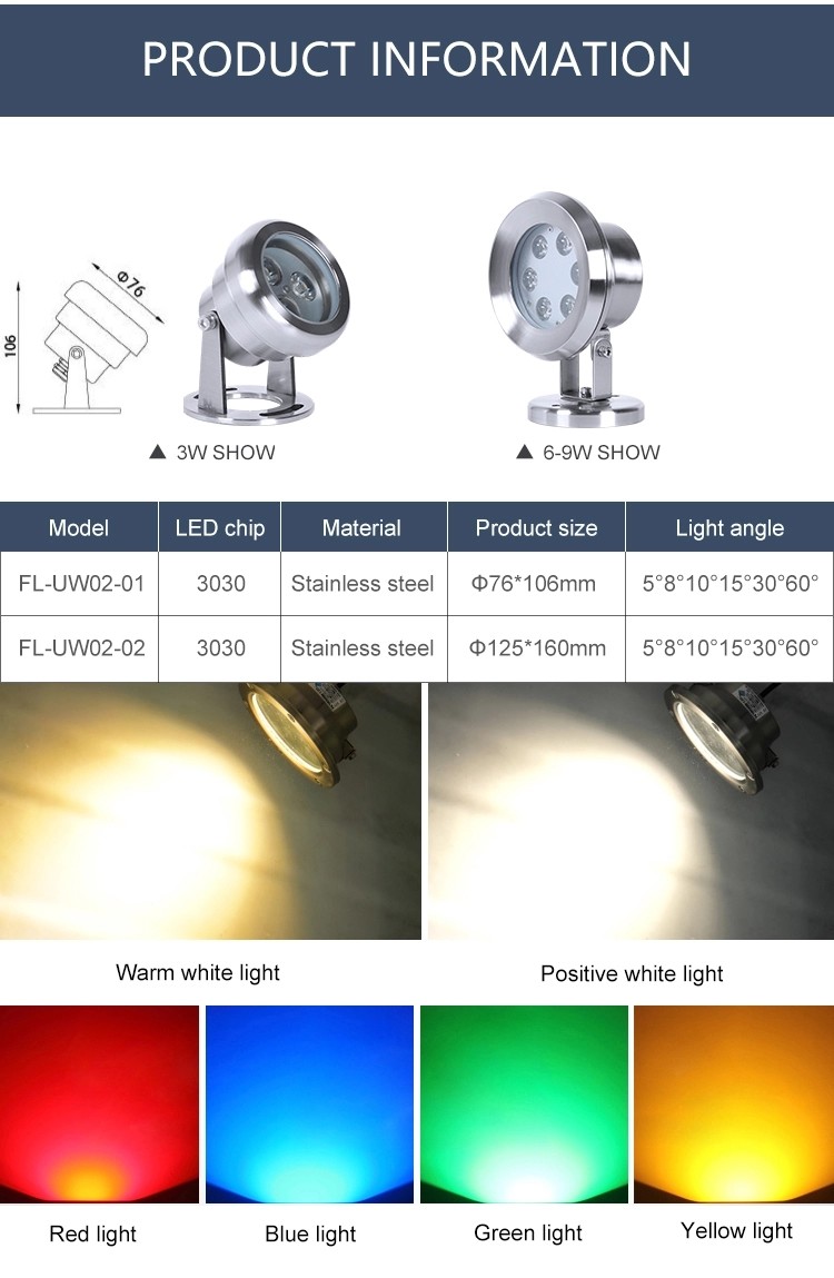 9W Underwater LED Lights Tempered Glass Material Ip65 Water Resistant