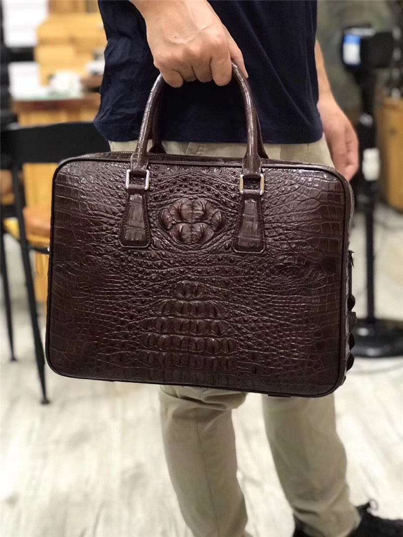 Exotic Real Crocodile Skin Zipper Closure Businessmen Laptop Briefcase Shoulder Bag Genuine Alligator Leather Male Purse