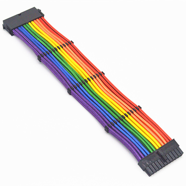 High Speed Flexible ATX 24pin Braided Sleeved Extension Cable Nylon PC Power Supply Multi-color Extension Cord Length 300mm