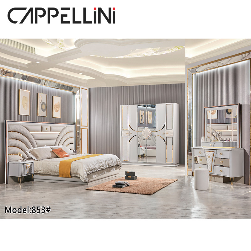 King Size Bedroom Sets Furniture Combo MDF Wardrobe Bed Side Table Dressing Table