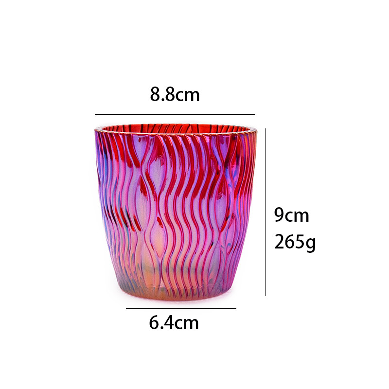 Handmade Hot Pink Purple Striped Glass Candle Cup With Aluminum Cap