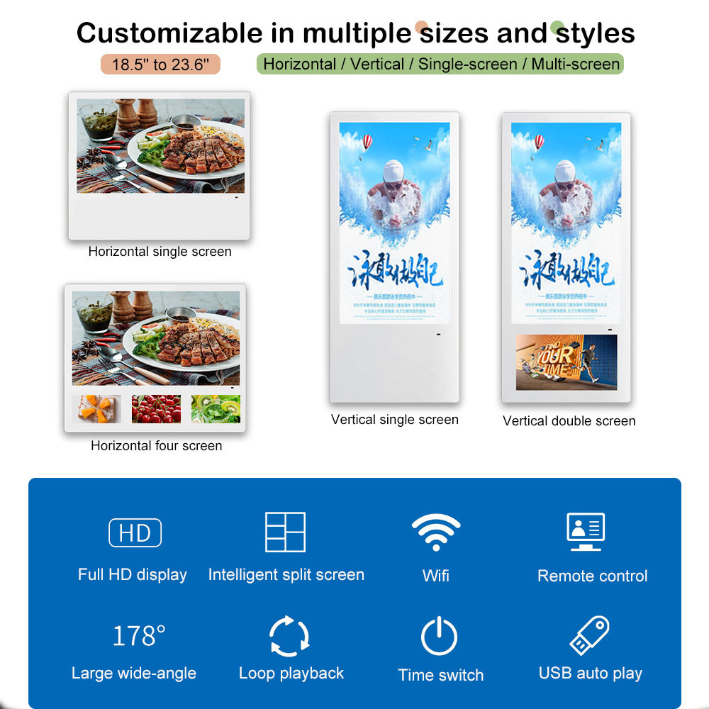 Horizontal 23.6 Inch LCD Digital Signage WIFI USB 1920x1080 250 Nits Android 8.0