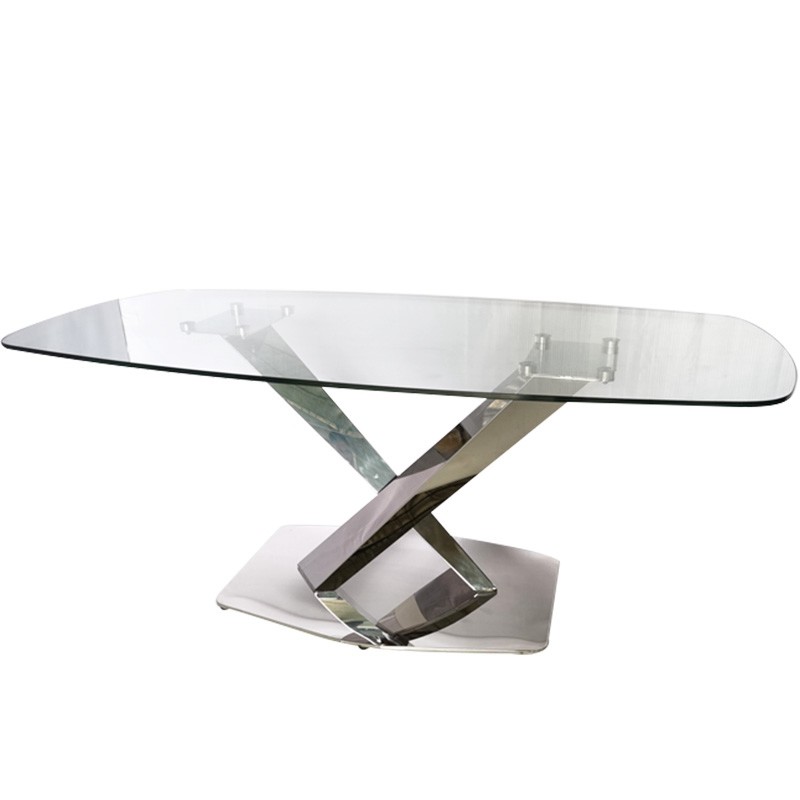 Glass dining table restaurant stainless steel dining room sets table and chairs