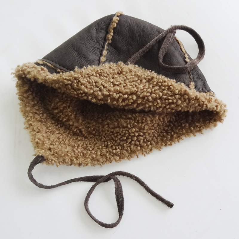 Merino Rolled Wool Sheepskin Winter Sheepskin Hats Earflap Type For Children