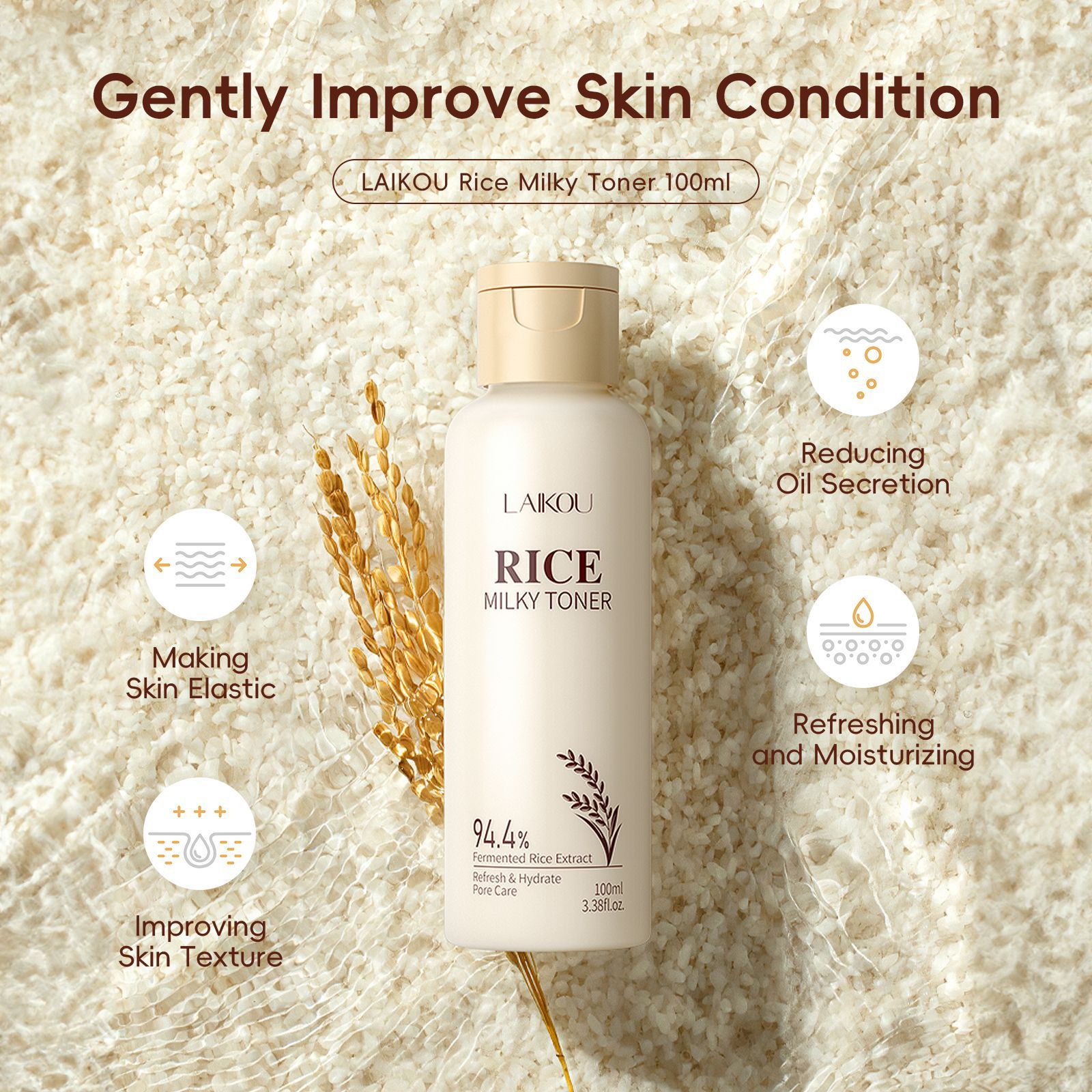 LAIKOU Skin Care Moisturizing Nourishing Soothing Smoothing Rice Toner 100ml