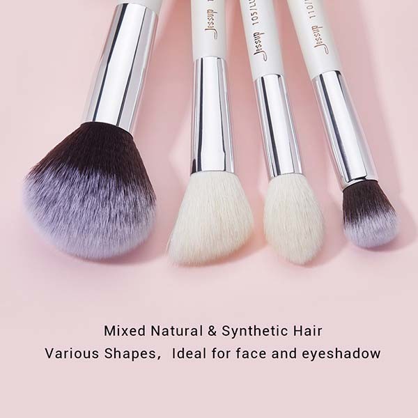 Long Wearing 6pcs Makeup Brush Set White / Silver for Cheek Cream Blush