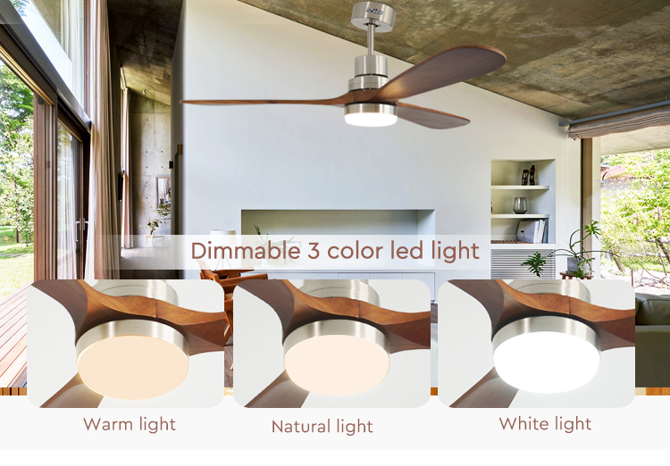 52 Inch 5 Speeds LED Ceiling Fan Lights with 15cm Suspender Length and Dimmer Support