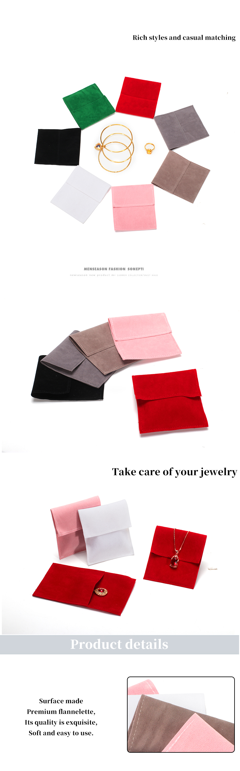 OEM Discreet Supple Lightweight Velvet Jewelry Pouches for Ear Rings Studs Girl