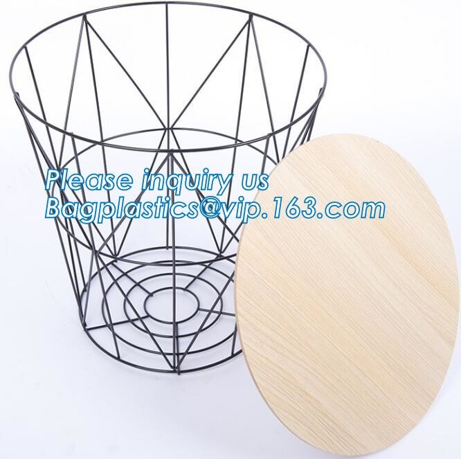 Wooden top metal wire coffee table design, customized design size wire coffee side tables, Black iron base and transpare