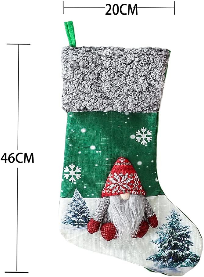 Christmas Stockings 3Pack, 18" Large 3D Gnome Santa Xmas Stockings Decorations with Plush Faux Fur Cuff,