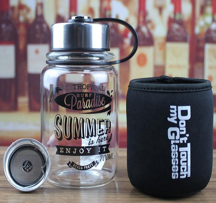 850ml/1000ml Big Size Sports Glass Bottles Durable High Borosilicate Unbreakable Glass Water Bottle 1 Liter With Nylon Sleeve Against Leaks And Spills