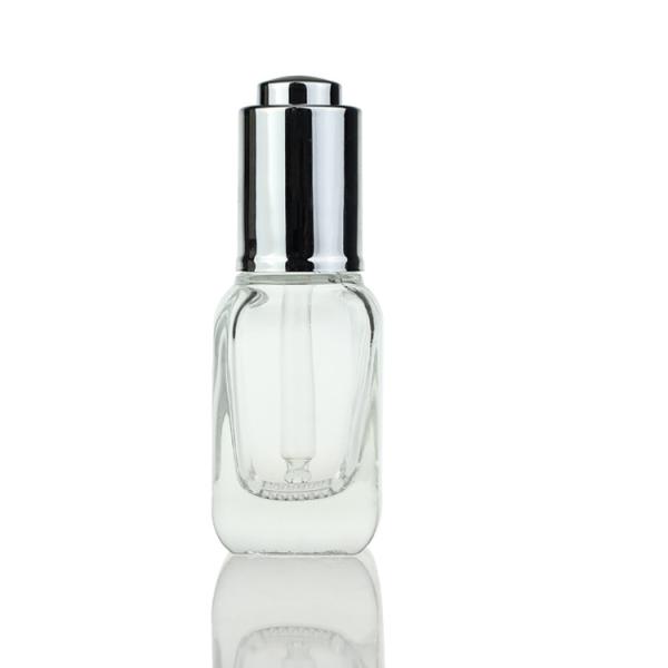 Cosmetic Packaging 30ml Rectangle Square Clear Glass Serum Dropper Bottle Makeup