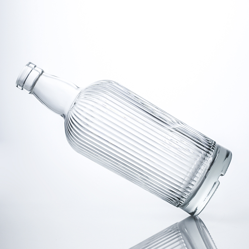 750ml Round Shape Glass Bottle with Stripe and Cork for Rum Vodka Whisky Tequila Gin