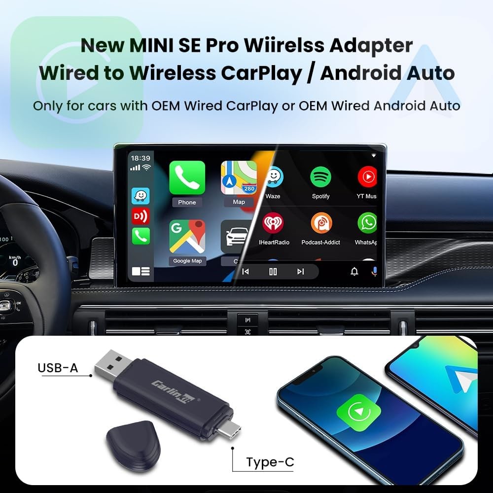 Wired To Wireless Android Auto And Carplay Adapter Mini SE 5 Automatic Connection Dongle
