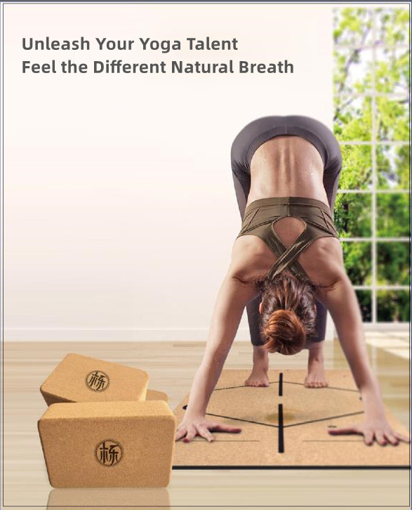 Sweat Absorbing Cork Yoga Blocks Brick Skid Proof 3" X 6" X 9"