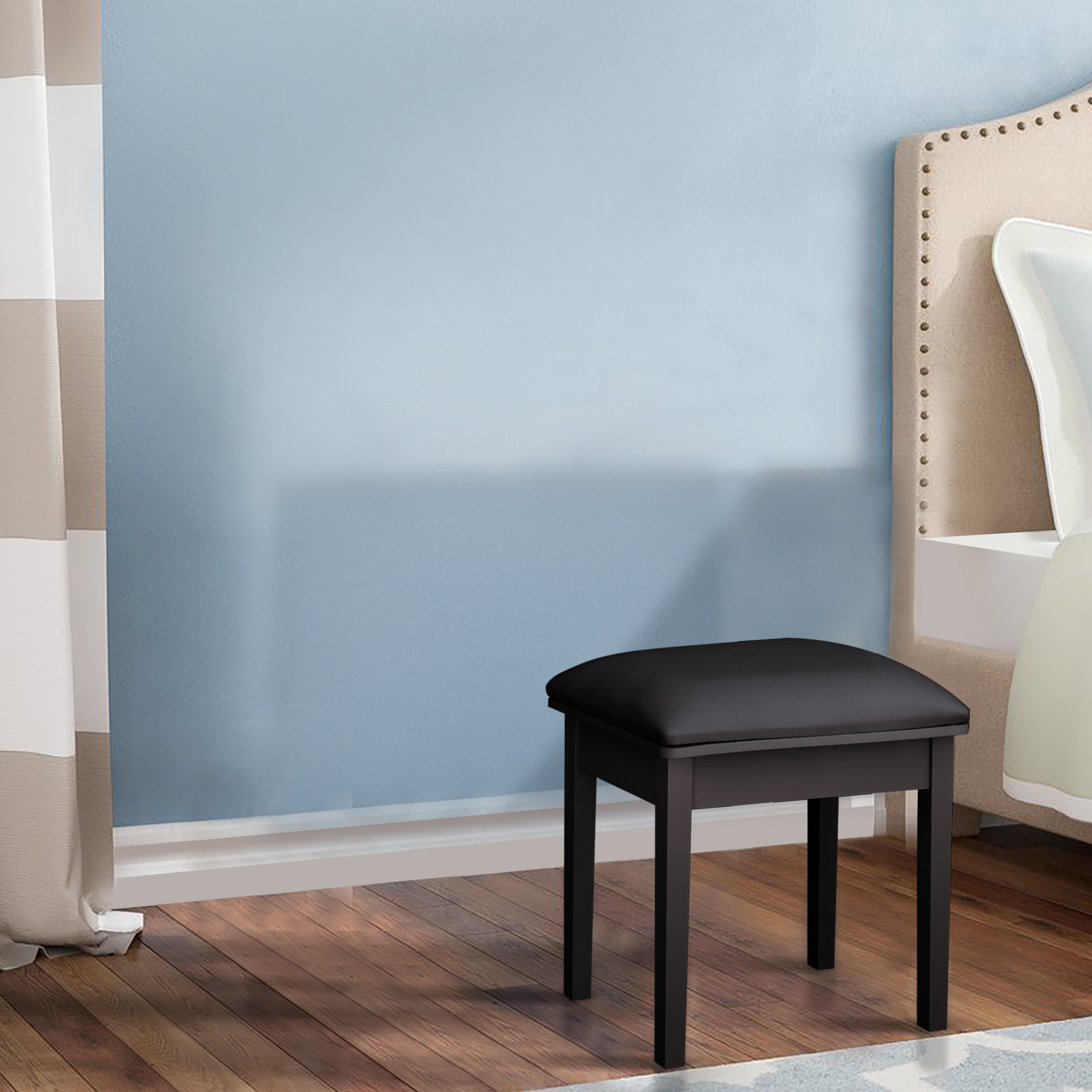 Painting MDF Makeup Vanity Bench Soft Sponge PU Padded Chair Anti Slip