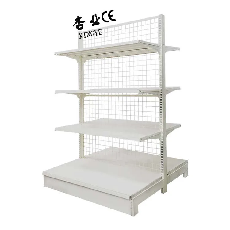 Grid Mesh Back Gondola Shelving Heavy Duty Supermarket Rack Single Sided