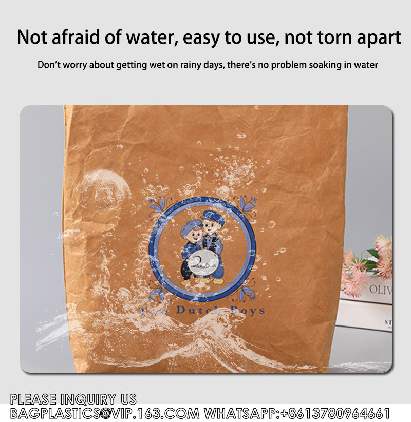 Tyvek DuPont Paper Vintage Kraft Paper Outgoing Shopping Handbag Printed LOGO Waterproof One Shoulder Bag