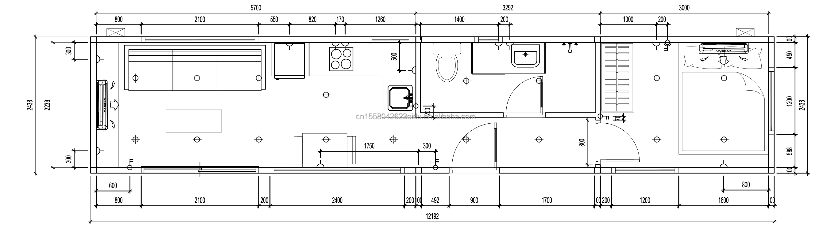 Galvanized Steel Bending 40ft Portable Wooden Container House with 2 Bedrooms and 1 Living Room