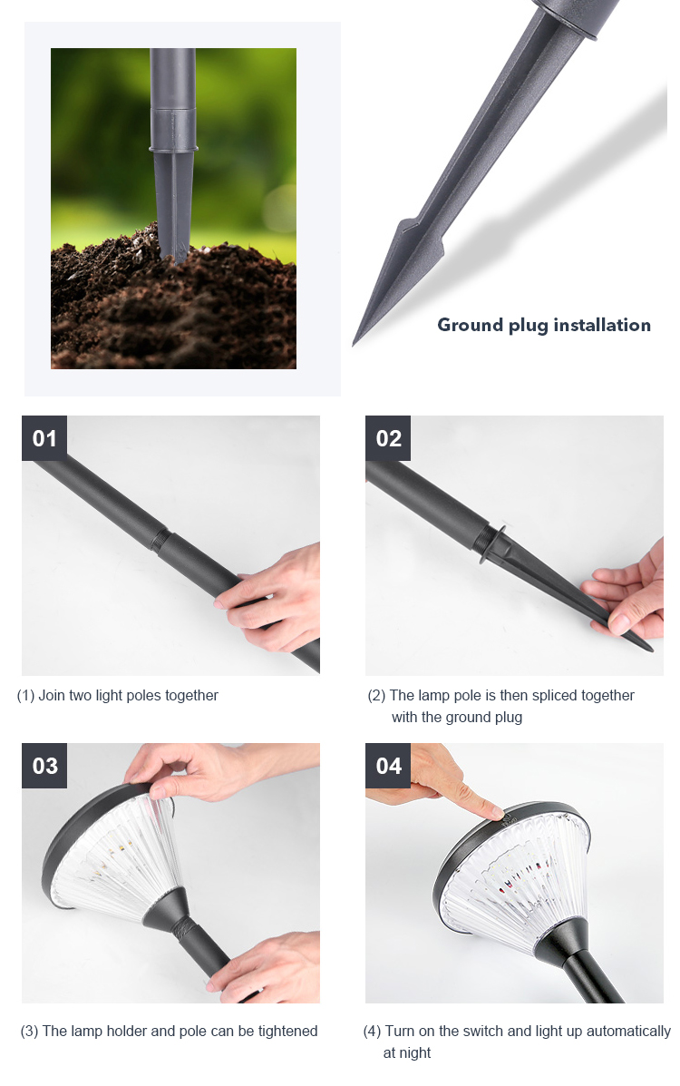 3000k LED Solar Lawn Garden Lights With 2000mAh Battery For Pathway Outdoor Decor