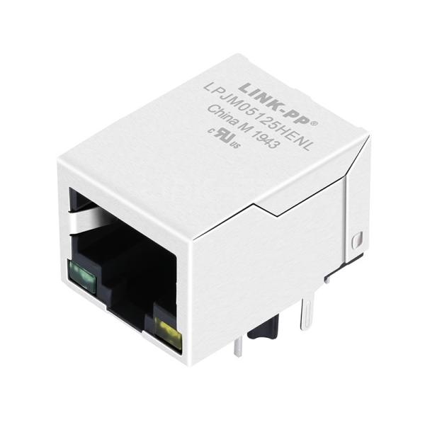 LPJM05125HENL 2.5G Base-T Single Port RJ45 PoE+ MagJack Tab Down With Green