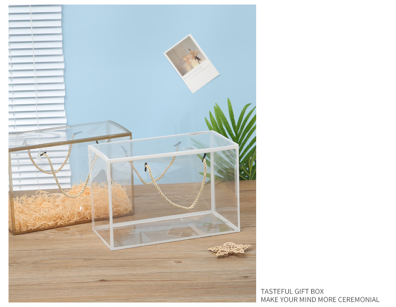 Simple Transparent Folding PET PVC Tote Plastic Packaging Gift Boxes with Handle