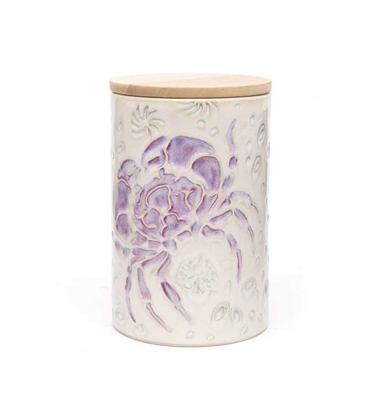 Ceramic Airtight Coffee Canister Jar Handpanting Reactive Glaze Ocean Style Bulk Ceramic Jar With Bamboo Lid