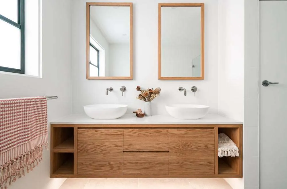 Metal Frame Wall Mounted Bathroom Cabinet Vanity Set with Double Sink and Silver Mirror