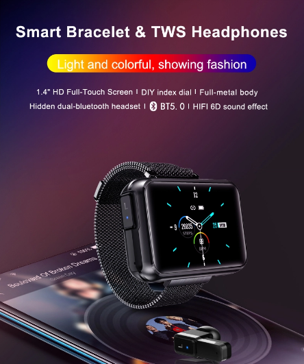 TWS Sport Smart Bracelet 2 In 1 TWS MP3 Ble Band With Earbuds Wristband Health Monitoring