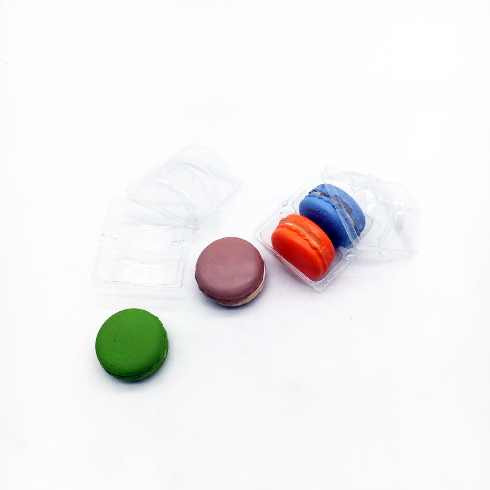 PVC/PET macaron packaging vacuum cut mold blister tray packaging with 2 cavities