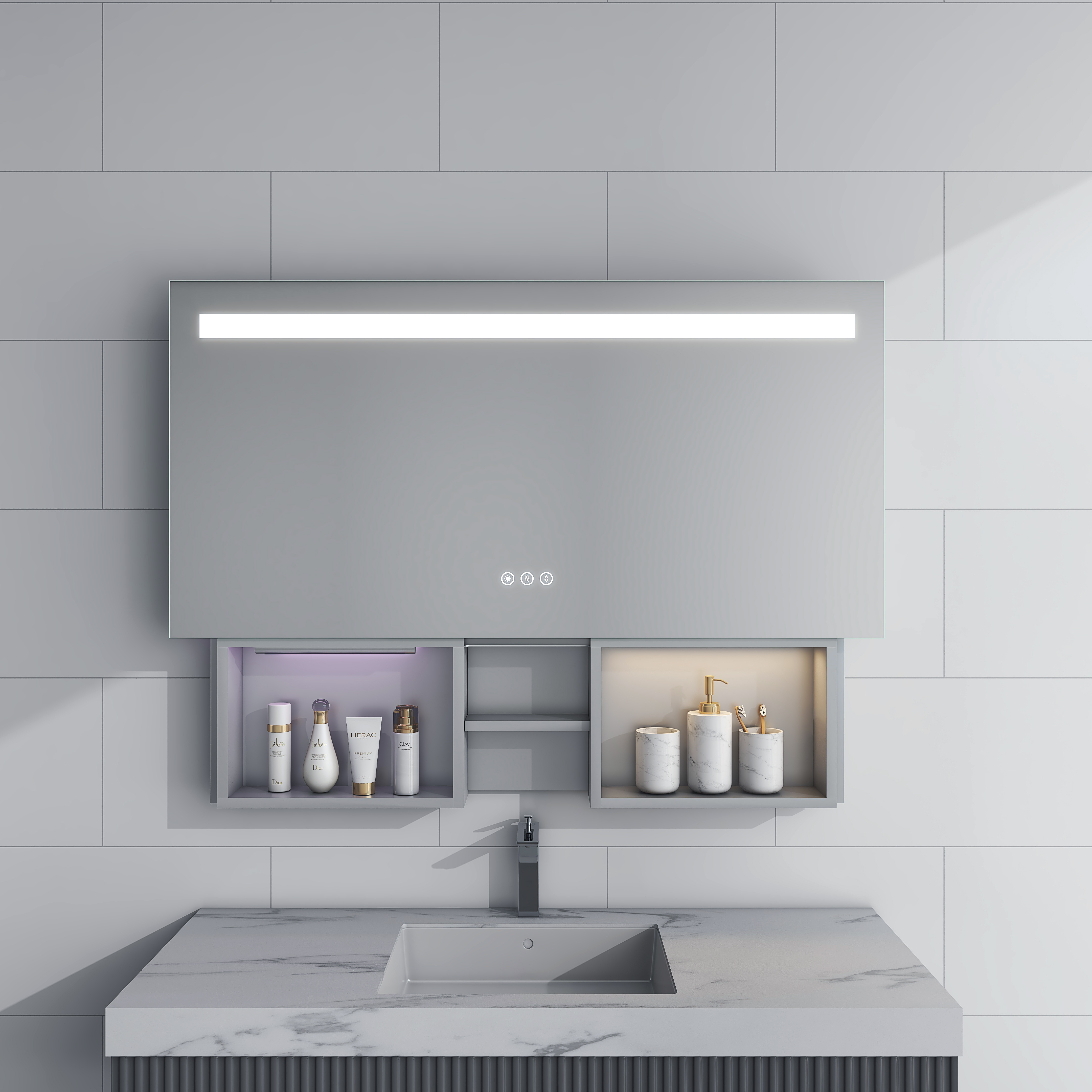 Intelligent Led Medicine Cabinet Mirror Automatic Lift Light Up Medicine Cabinet Mirror