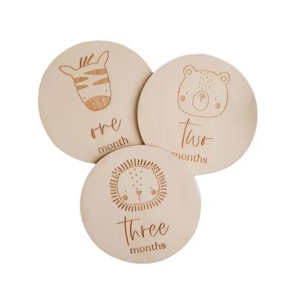 Newborn Baby Shower Gift customized laser-cut cartoon animal monthly wooden baby