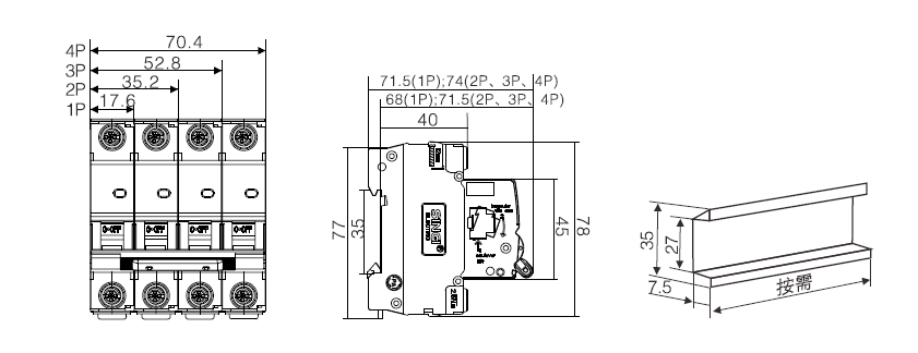 Electrical DC single double pole 1/2/3/4 P 40-125A 1A 2A 3A 4A 3 phase MCB mini circuit breakers