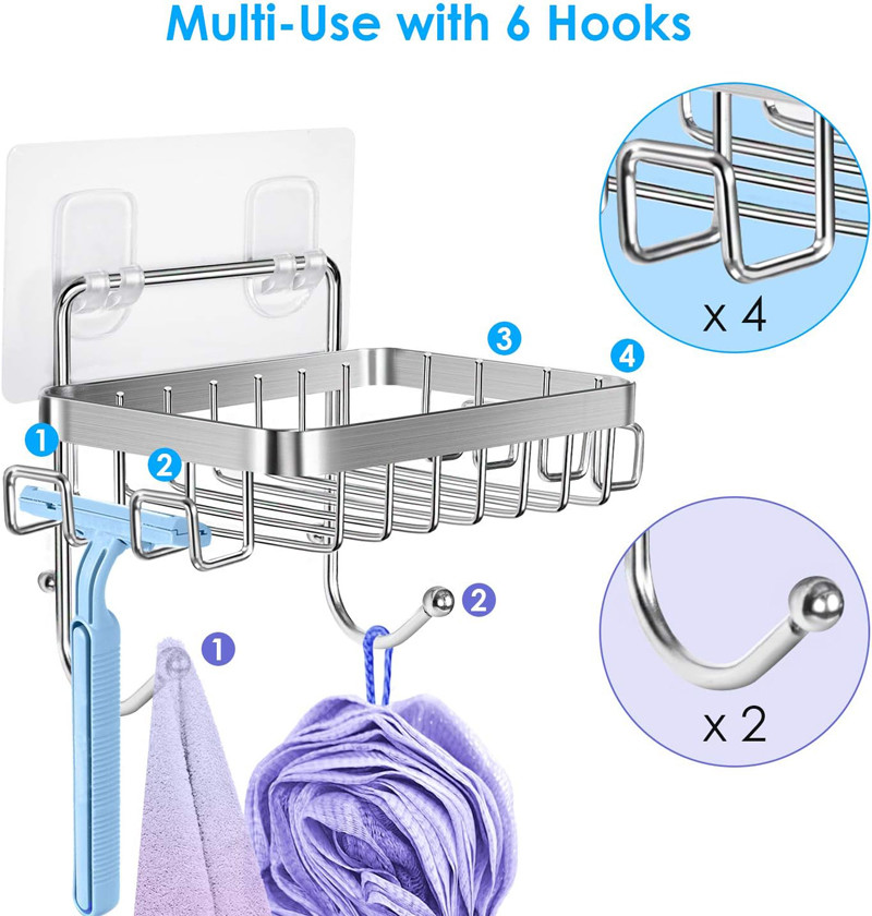 Wall Mounted Square Strong Adhesive Hanging Soap Dish Stainless Steel Soap Basket for Toilet