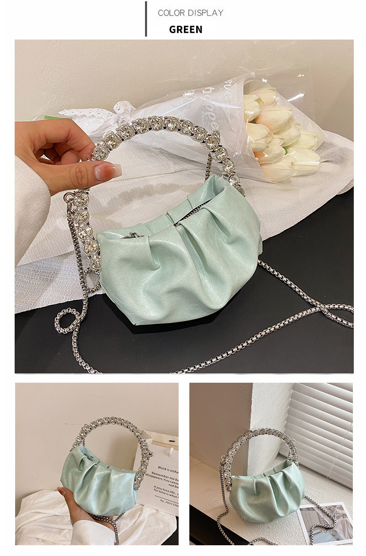 Custom Logo Women's Half Moon Clutch Purse with Chic Pleated Design and Diamond Handle