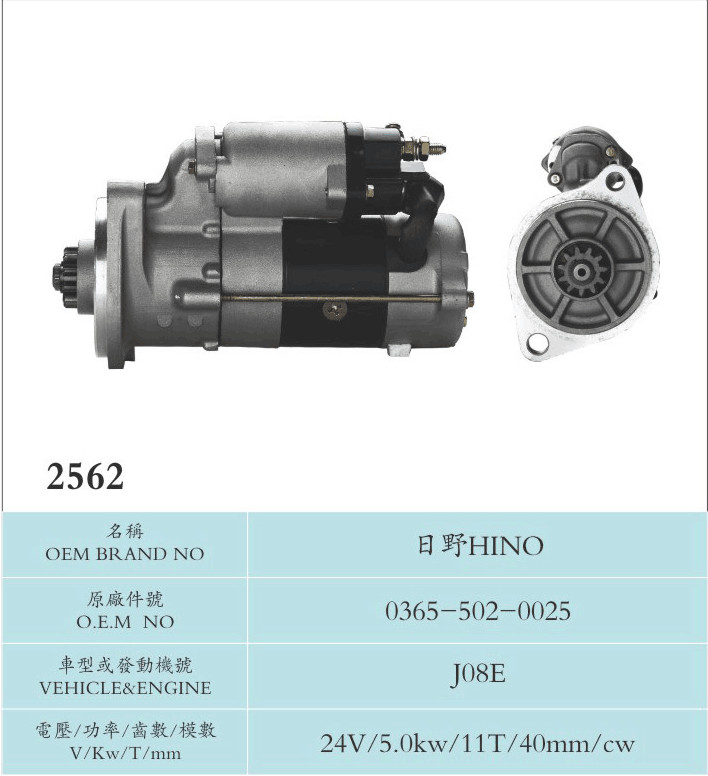 24V 5KW 11T Sawafuji Good Quality Car Parts HINO Starter Motor 0365-502-0025 Sliding Armature J08E