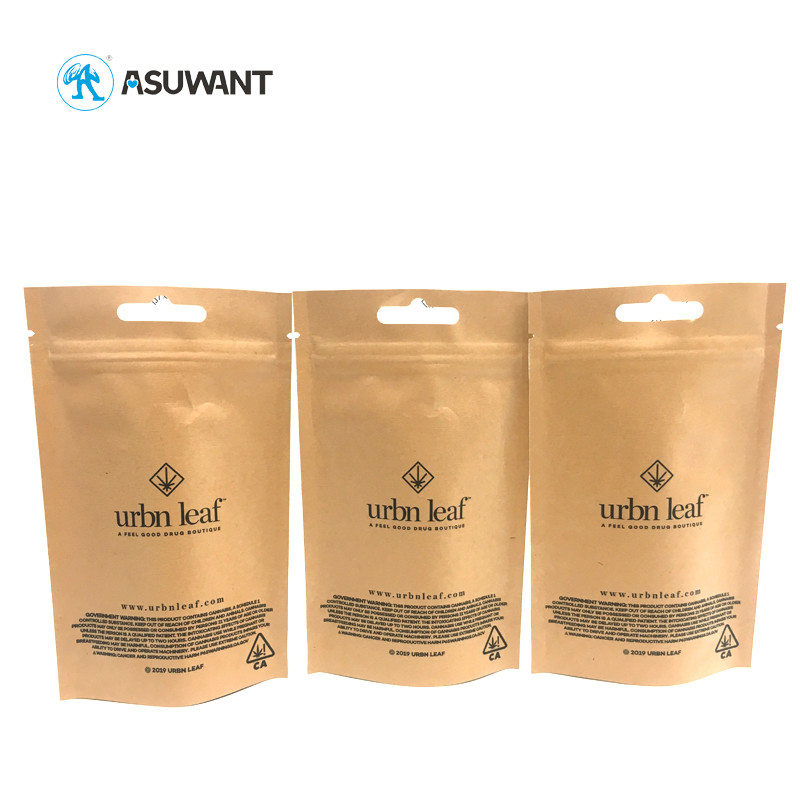Biodegradable Fda Kraft Paper Zipper Bags Small Weed Packaging Weed Craft