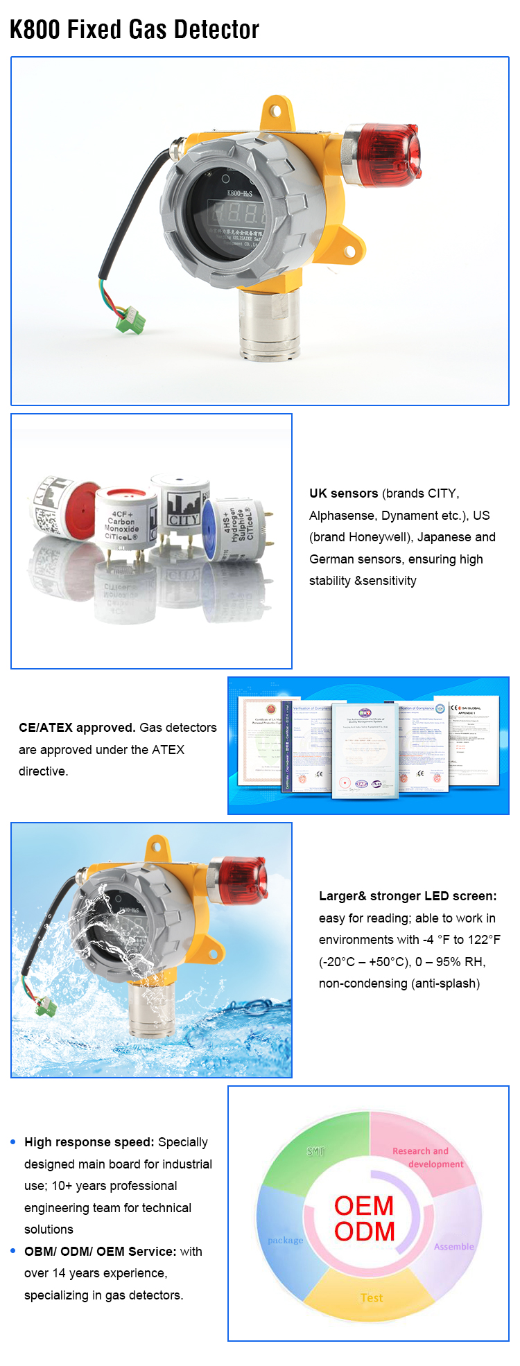 OEM K800 Fixed Gas Detector For Confined Space Industrial Production Safety