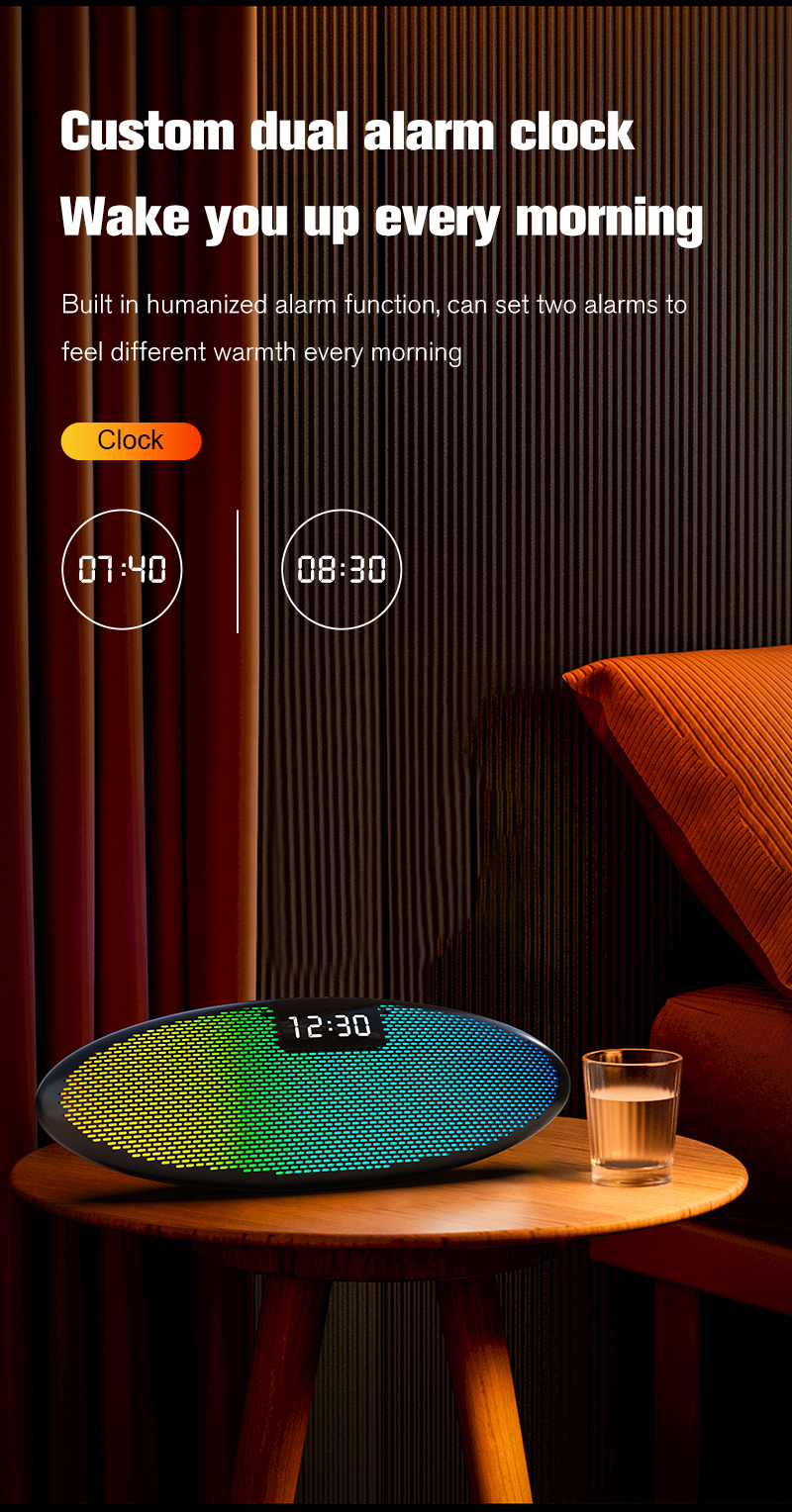 Wireless Clock Speaker With Screen Display Colorful Light And Sound In Plastic Cabinet
