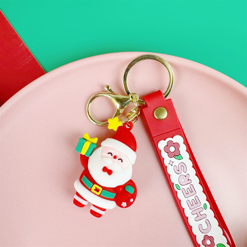 Cute Christmas Silicone Bag Pendant Keychain Soft Kawaii Car Key Chain Charms For Women Men Christmas Birthday Kid Gifts