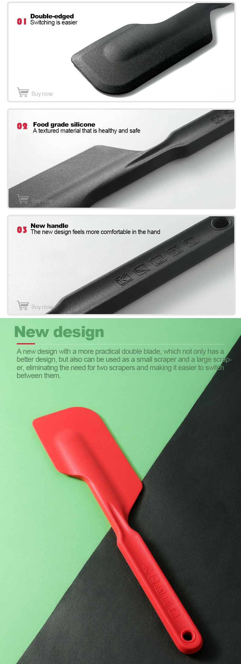 Non Stick Heat Resistant Silicone Scraper Spatula For Baking