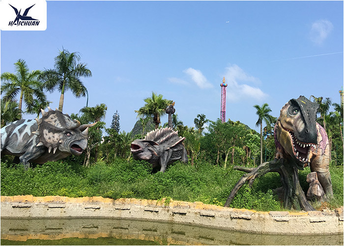 Realistic Fiberglass Giant Dinosaur Statue Figures For Playground Jurassic World