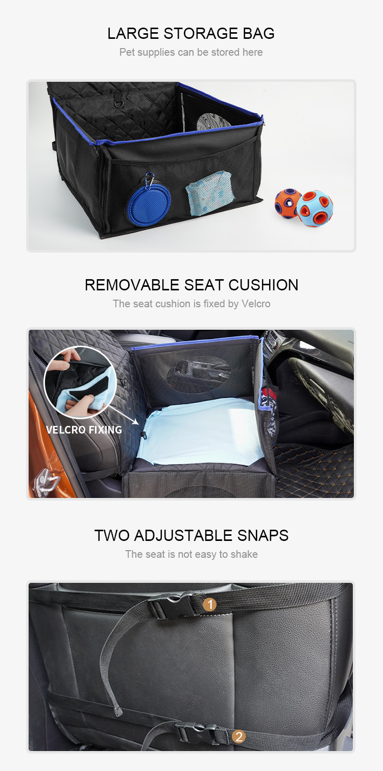 Waterproof Dog Car Booster Seat Pet Front Protector Seat with Non-slip Bottom Storage Pocket and removable and washable