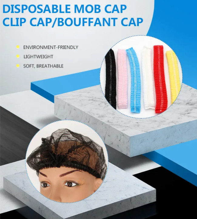 14gsm Head Cap Non Woven Disposable Bouffant Cap With Elastic Band 18in 19in