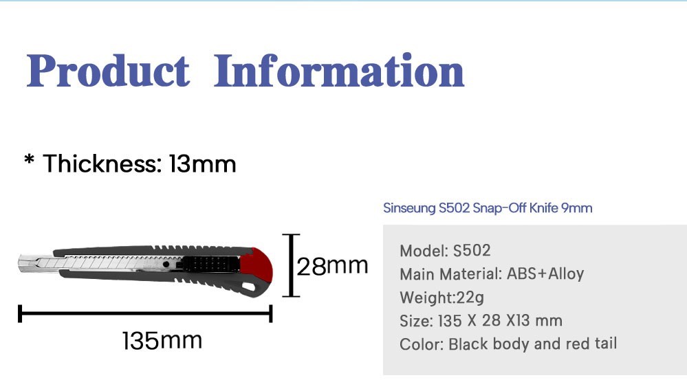 Sinseung S502 Heavy Duty Snap Off Knife Paper Cutting Knife Stationery Leather Knife