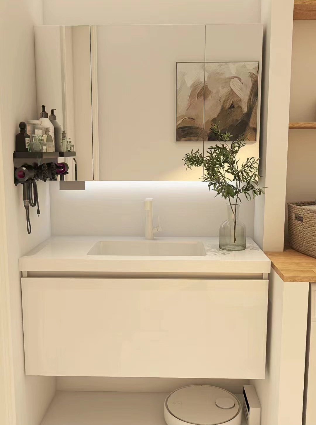 End Luxury Modern Design 28 72 inch Fluted PVC Membrane Narrow Floating Bathroom Vanities Cabinet Set