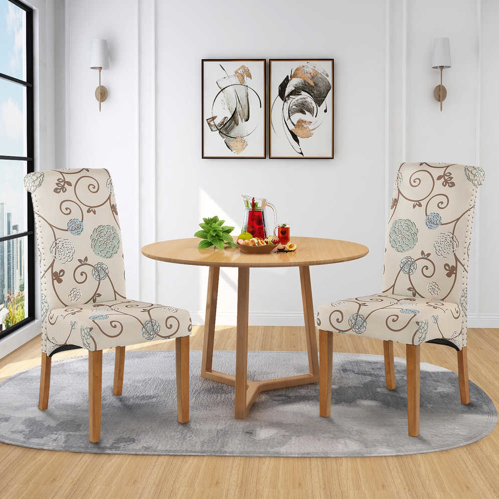 Nailed Trim High Back Floral Dining Chair Sets 300lb 41.7 Inch High